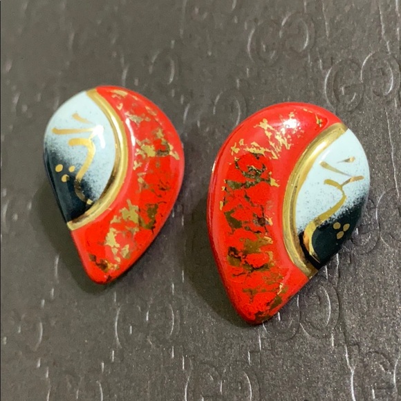 Vintage Jewelry - 🖤Handmade💕Japanese ceramic earrings